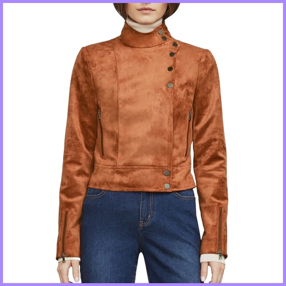 BCBGMaxAzria Brown Faux Suede Moto Jacket